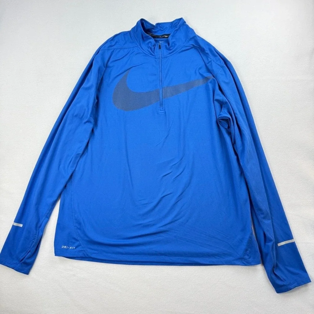 Nike Quarter Zip Pullover Mens XXL Blue Dri-FIT Running Long Sleeve Swoosh Top